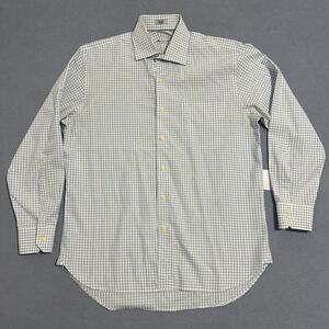 Peter Millar Gingham Button-Up Dress Shirt Long Sleeve Blue White Mens Size 16